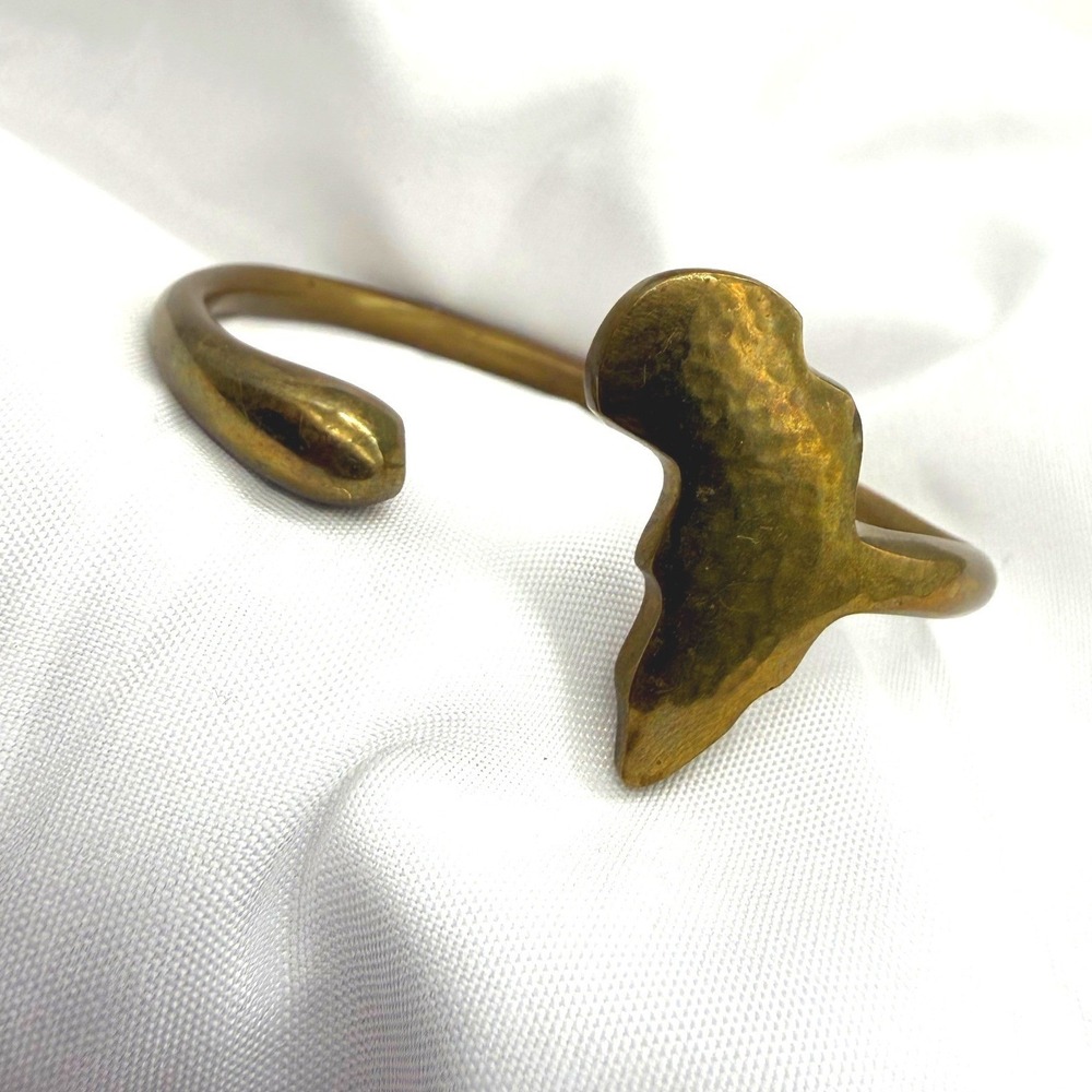 Handcrafted Brass Africa Map Hammered Cuff Bracelet Gold Tone Statement Bangle